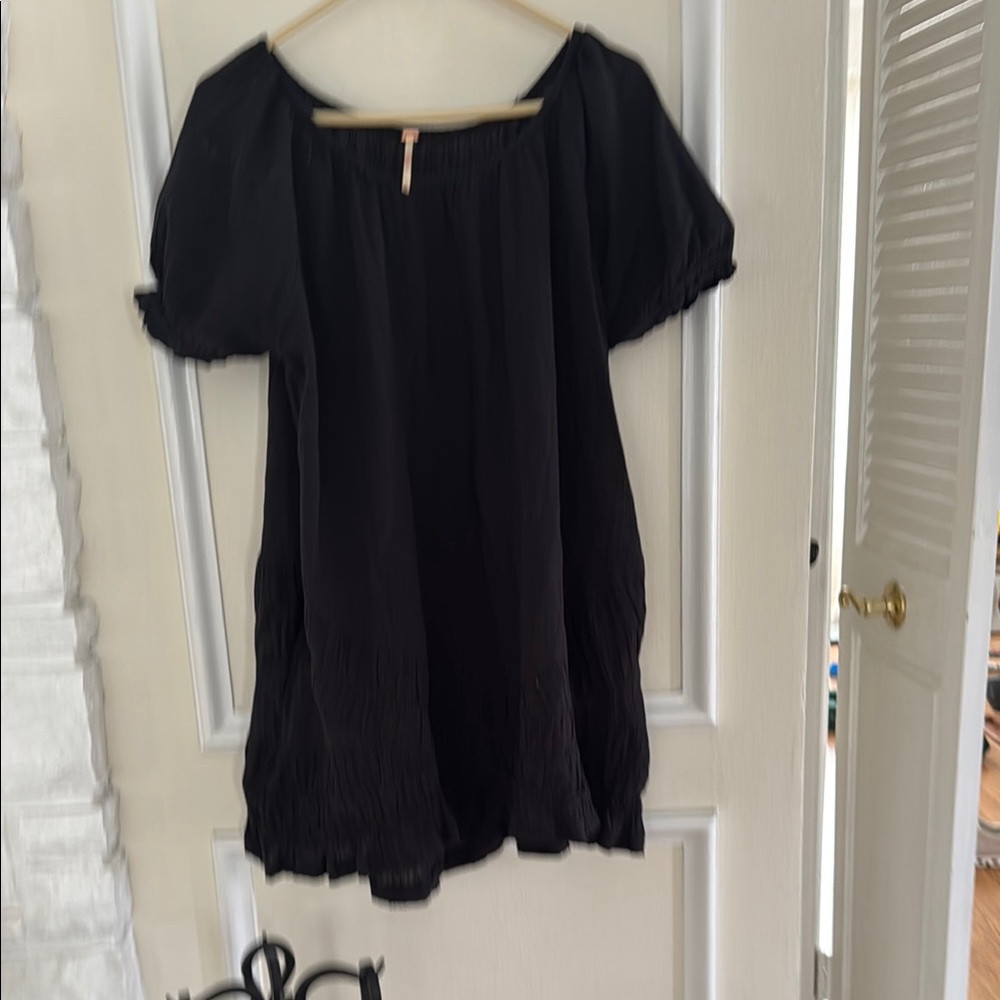 Free People Black Puff Sleeve Mini Dress